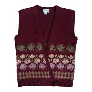 VTG 90’s Wool Vest Women’s L Cottagecore Grandmacore Whimsycal Boho Floral Red